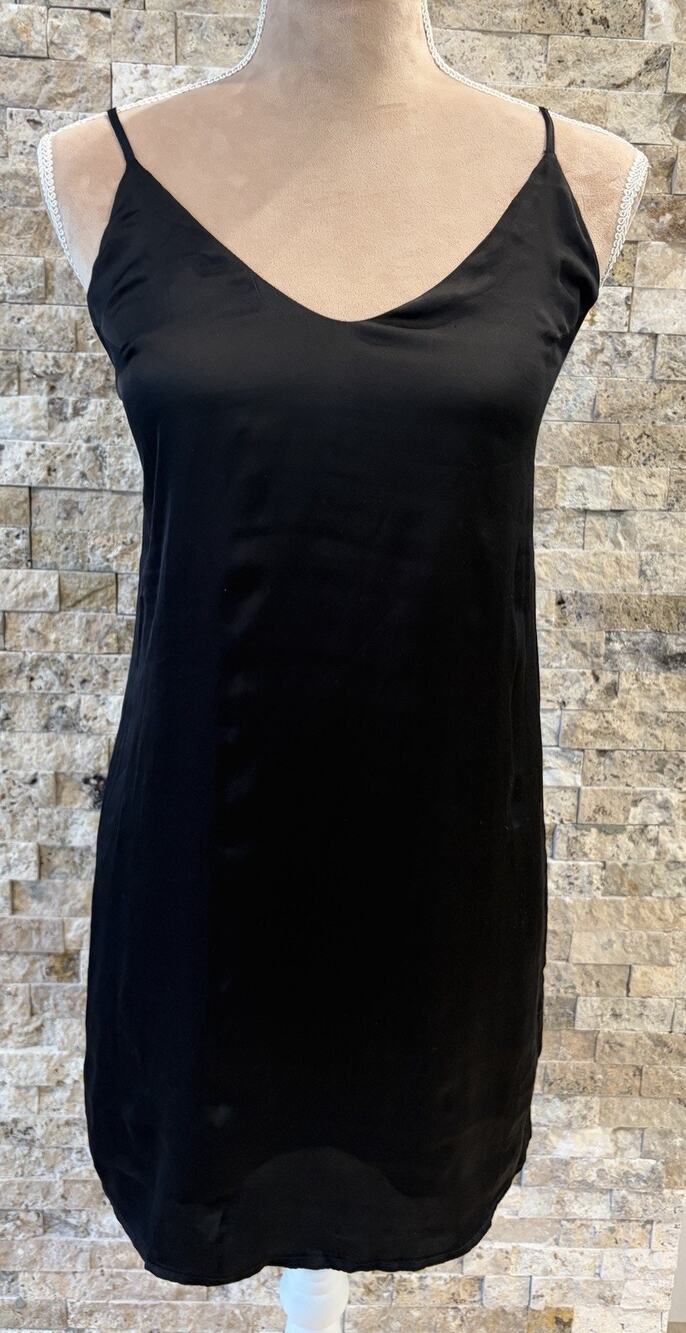 Olivaceous Black Satin Slip Mini Dress Womens M Spaghetti Strap Y2K